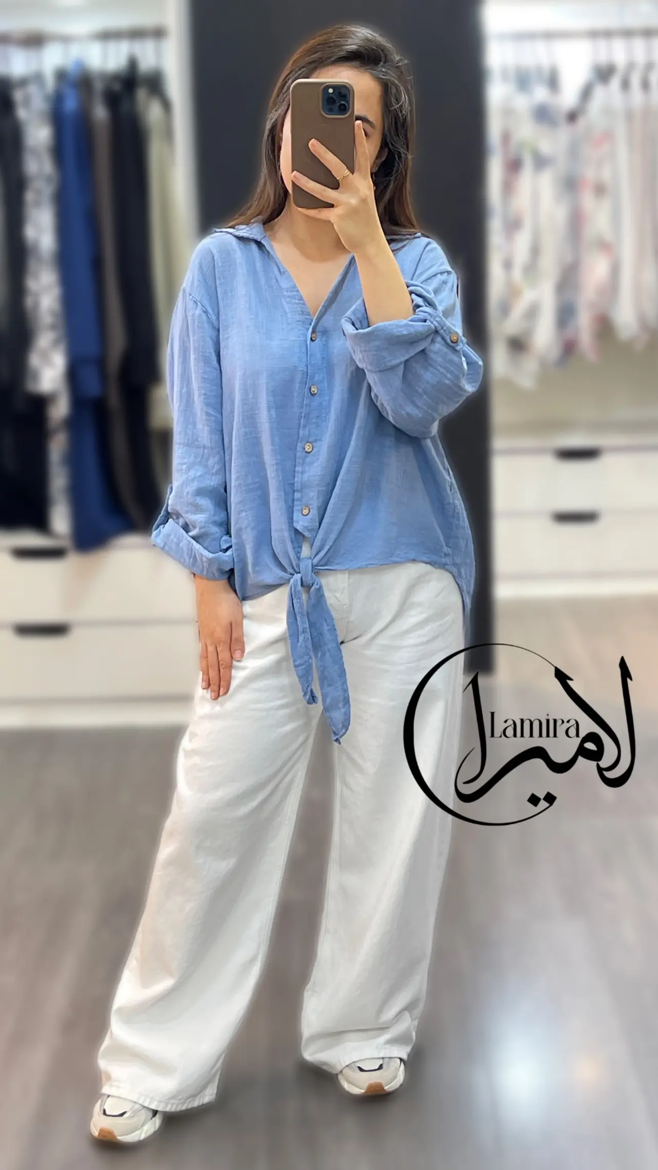شومیز لینن ایتالیایی گره ای ساده تک رنگ